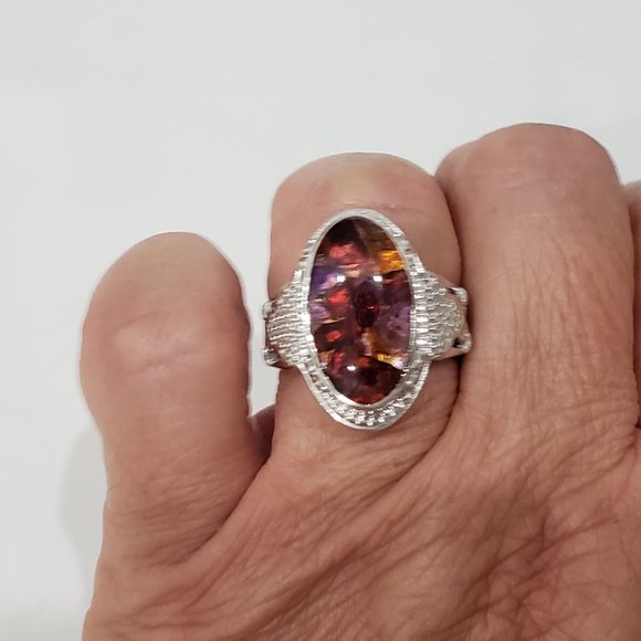 Garnet, Citrine & Amethyst chip ring in Platinum over copper w/magnet 8ct - Picture 6 of 6